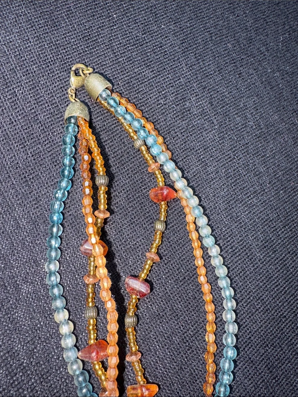Multistrand Teal and Amber Beaded Pendant Necklace